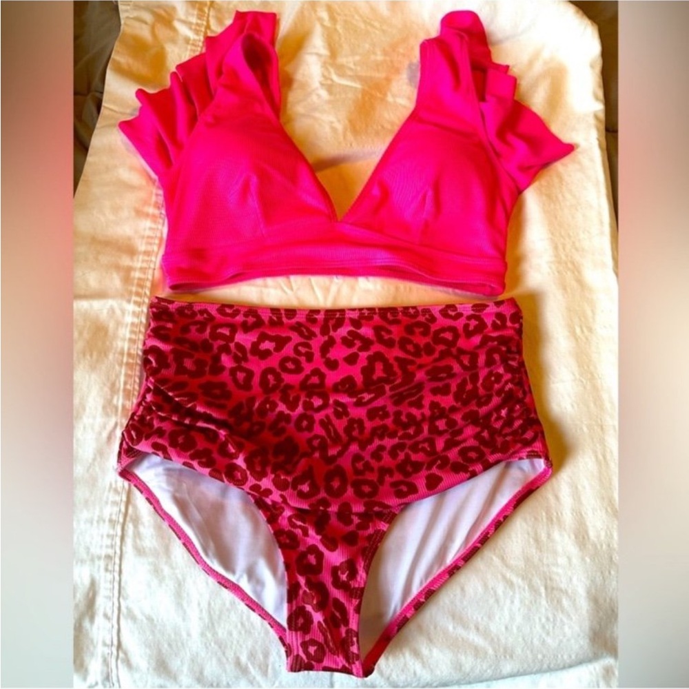 DAVI & DANI Hot Pink Leopard Bikini Set